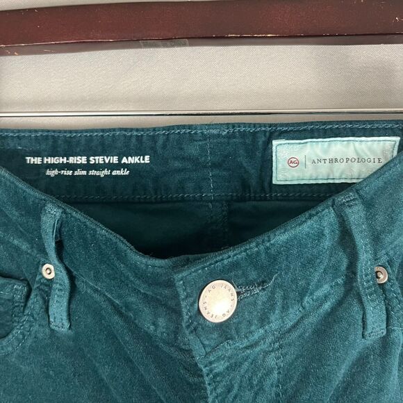 AG Jeans Anthropologie Stevie Ankle Pants 28R Emerald Green Holiday Velvet - Picture 3 of 8
